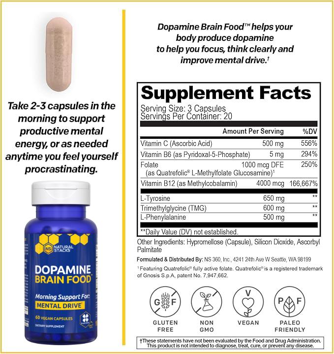 Dopamine Brain Food Supplement do Focus and Mental Drive